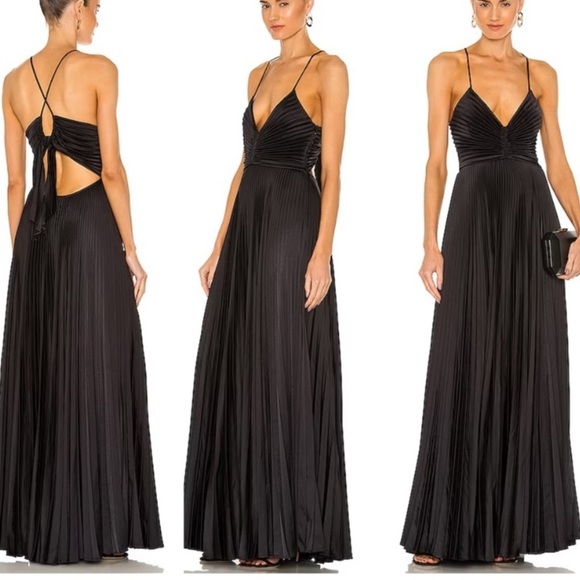 LIKE NEW A.L.C. Aries Satin Pleated Dress in Black - Size 4 - Picture 2 of 16